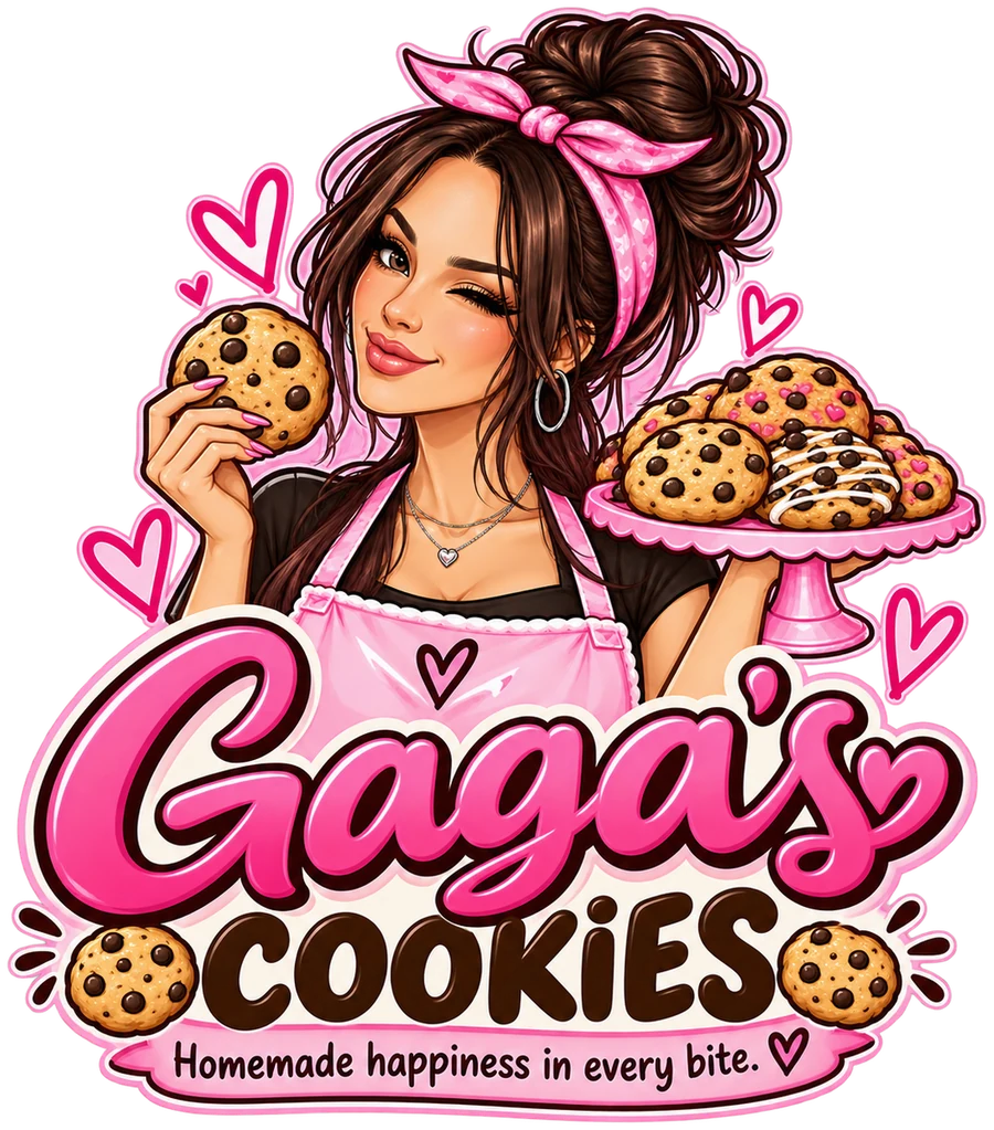 Gaga's Cookies mascot: the baker holding a plate of cookies